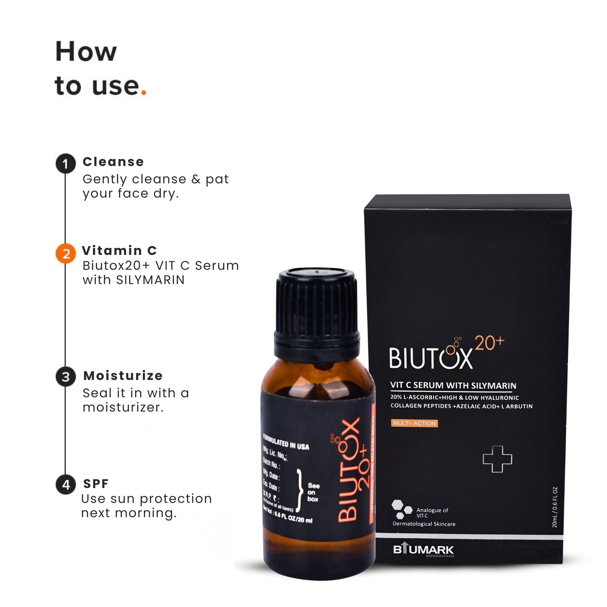 20+ VIT C Serum with SILYMARIN for Anti Ageing Prevent Oil Skin Complexion  (20 ml)