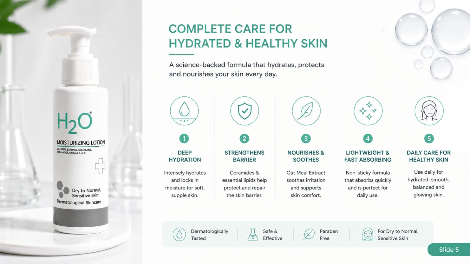 H2O Multi-Action Moisturizing Lotion Oatmeal Extract, Squalane, Ceramides & Omega 3-6-9 for Dry to Normal Sensitive Skin – 100ml