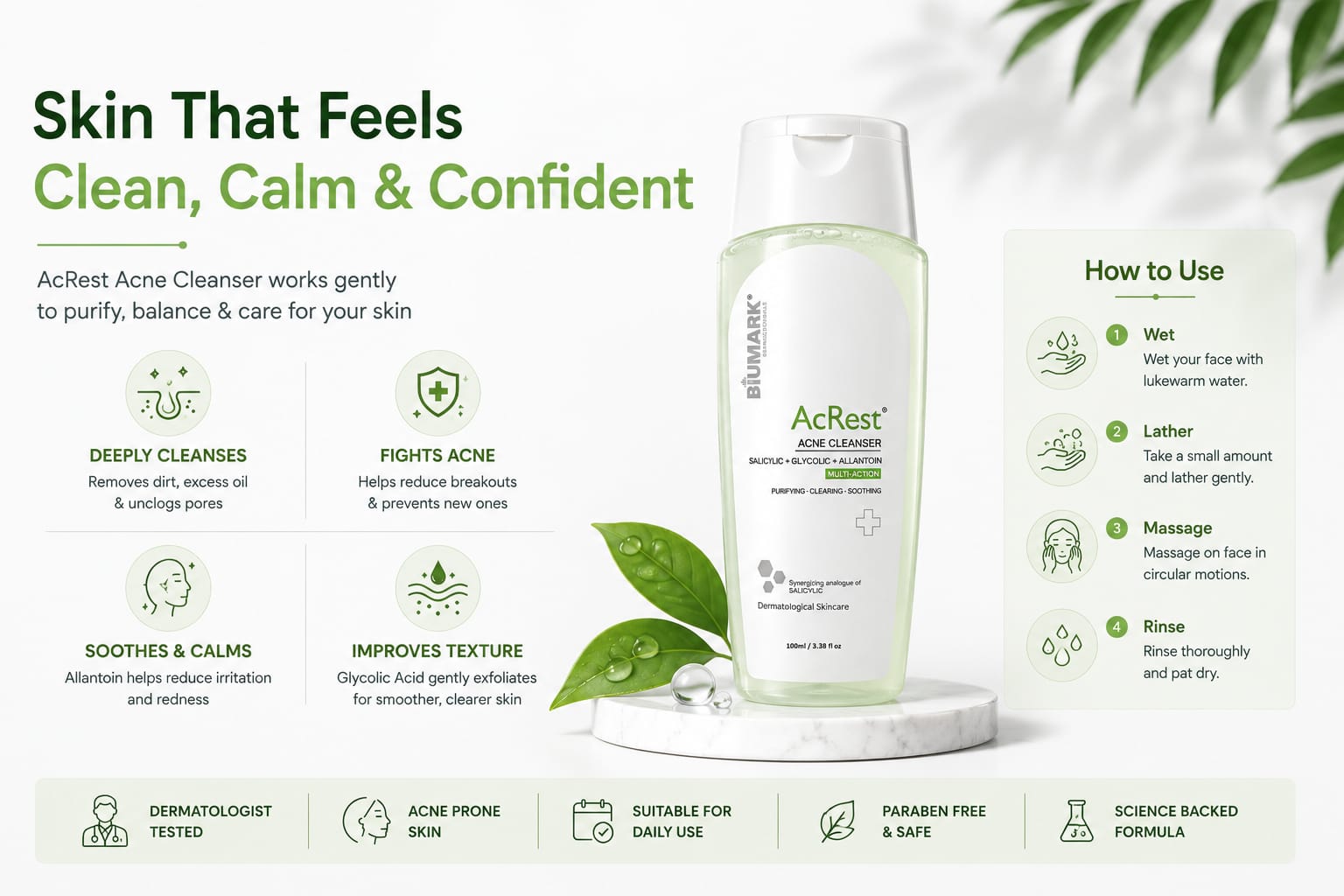 100ml Acrest Acne Face Cleanser for Clear, Healthy Skin
