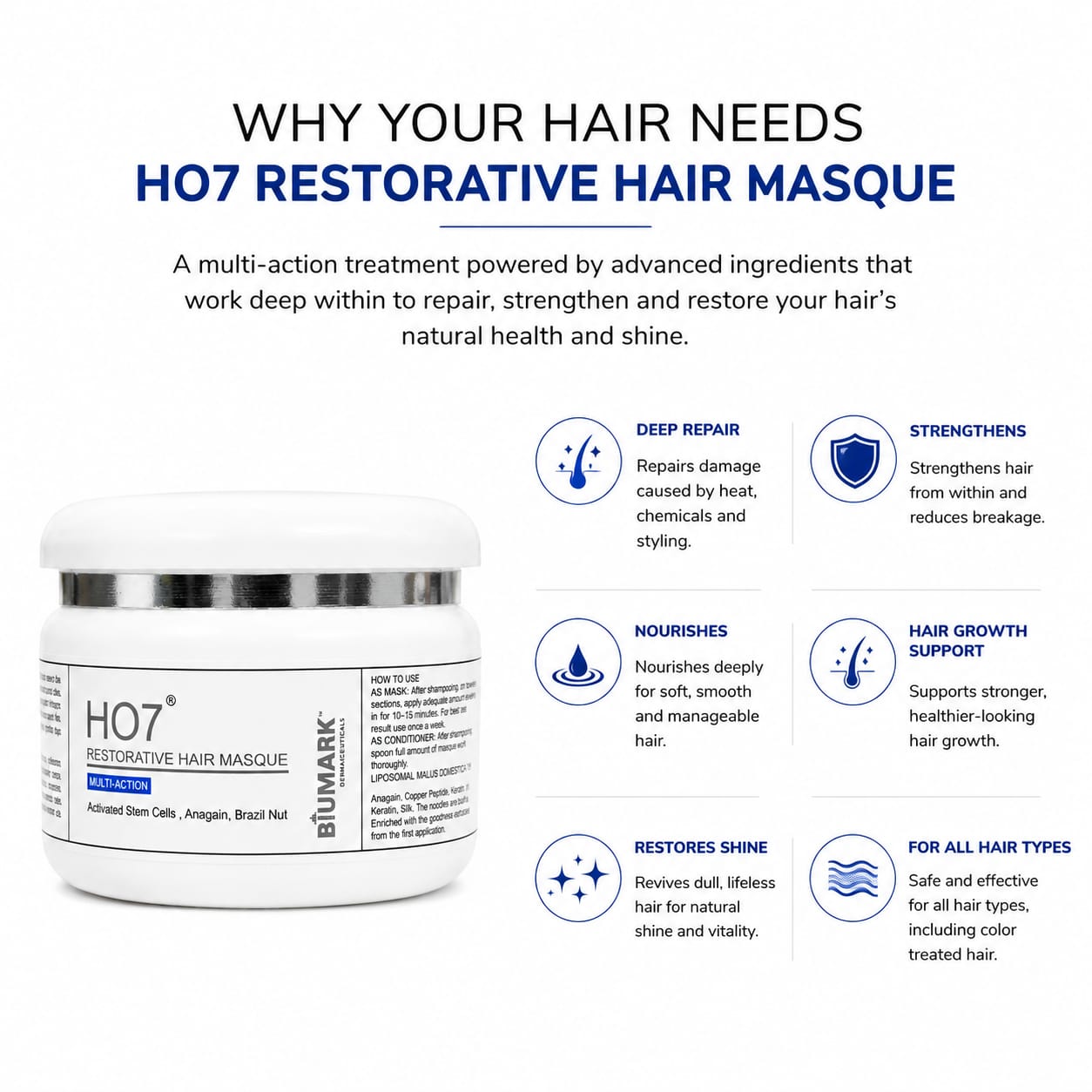 HO7 Restorative Hair Masque Multi-Action Deep Conditioning Treatment 100ml